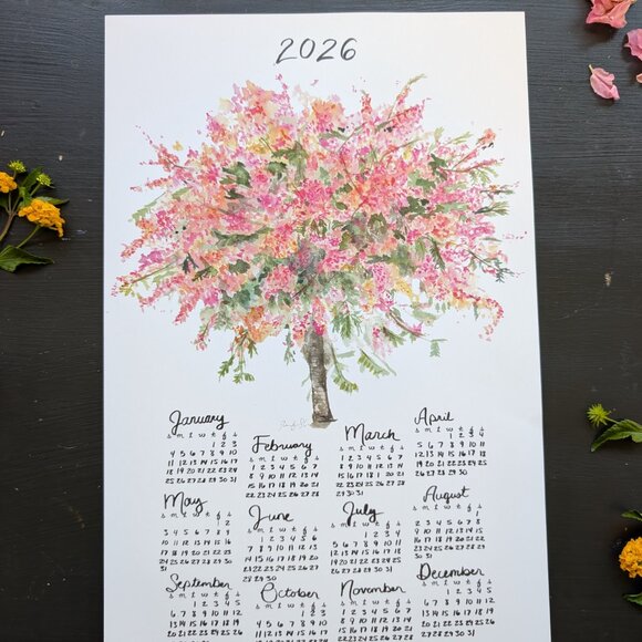 Watercolor Tree Calendar 2026: Rainbow Shower Art Print, Home Office Decor - Picture 6 of 7